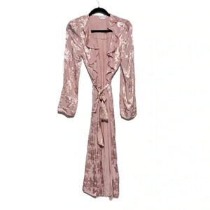 Lovers + Friends Bali Kimono Wrap Dress Pink Floral Satin Ruffle XS